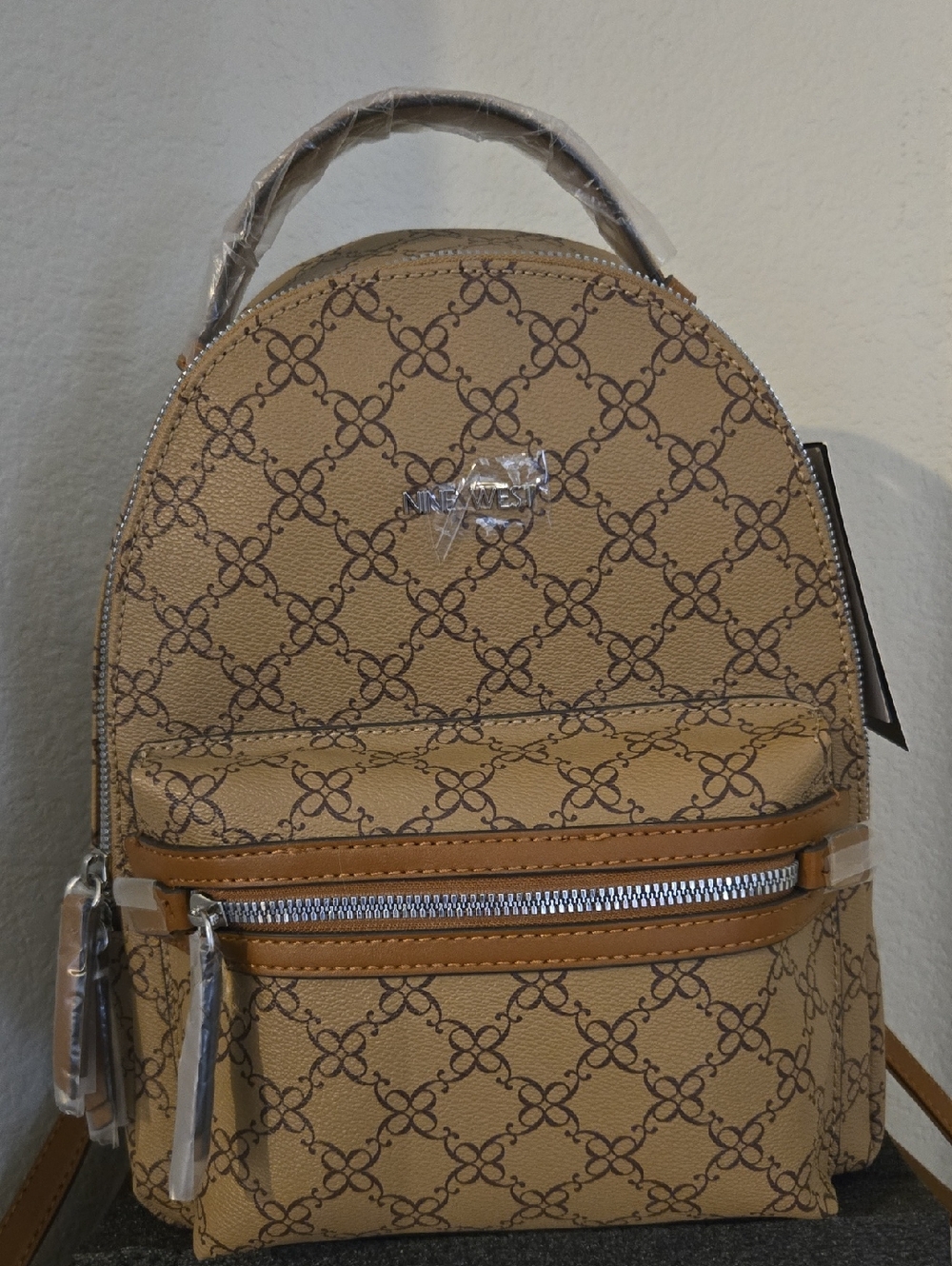 Nine West Vander Mocha Logo Mini Backpack